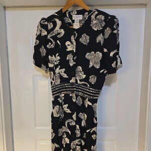 Women's Blue Floral Cotton Dress size 10 Casual Corner 1990s New with tags